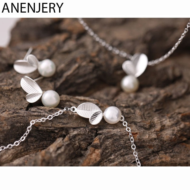 NEW 925 Silver order Pearl Leaf Necklace