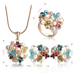 Gold Enamel Flower Jewelry Set