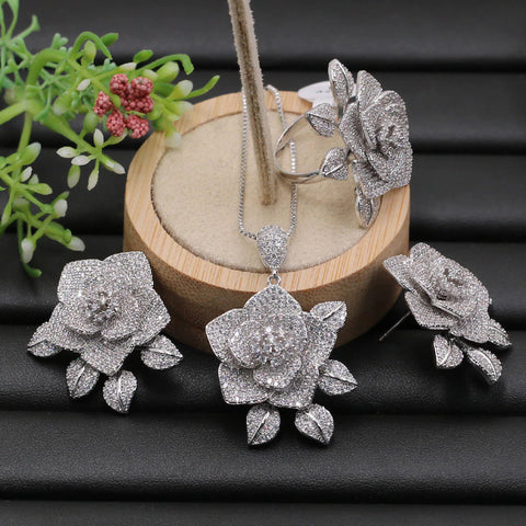 Classic Flower with Leaf Full Plated Jewelry Set