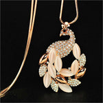 Gold Rhinestones Opal Peacock Pendant Necklace