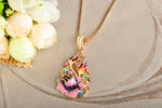 Multicolored Gemstones Pink FlowerJewelry Set