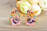 Multicolored Gemstones Pink FlowerJewelry Set