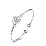 Pink Cherry Blossoms Zircon Flower 925 Sterling Silver Jewelry Set