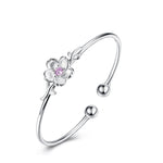 Purple Cherry Blossoms Zircon Flower 925 Sterling Silver Jewelry Set