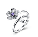 Purple Cherry Blossoms Zircon Flower 925 Sterling Silver Jewelry Set