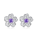 Purple Cherry Blossoms Zircon Flower 925 Sterling Silver Jewelry Set