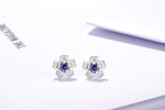 Purple Cherry Blossoms Zircon Flower 925 Sterling Silver Jewelry Set