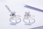 Pink Cherry Blossoms Zircon Flower 925 Sterling Silver Jewelry Set