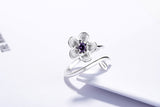 Purple Cherry Blossoms Zircon Flower 925 Sterling Silver Jewelry Set