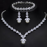 925 Sterling Silver Pearl Zircon Jewelry Set