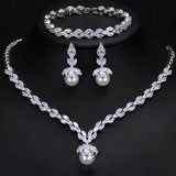 925 Sterling Silver Pearl Zircon Jewelry Set