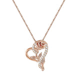 Heart Rose Gold Stainless Steel  Flower Pendant Necklace