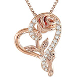 Heart Rose Gold Stainless Steel  Flower Pendant Necklace