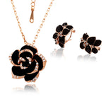 Rose Gold Flower Enamel Jewelry Set