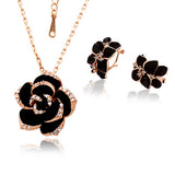 Rose Gold Flower Enamel Jewelry Set