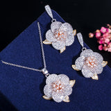 Rose Gold Flower Cubic Zirconia Jewelry Set