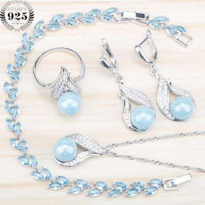 Blue Freshwater 925 Silver Pearl Jewelry Set