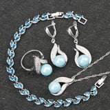 Blue Freshwater 925 Silver Pearl Jewelry Set