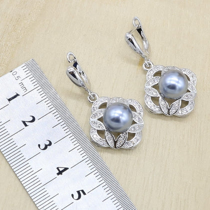 Gray Pearl Silver Color Jewelry Set