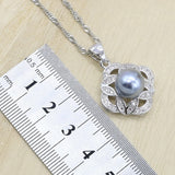 Gray Pearl Silver Color Jewelry Set