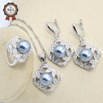 Gray Pearl Silver Color Jewelry Set