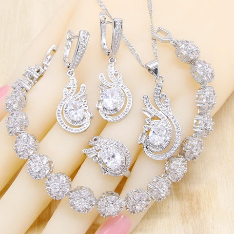 White AAA Zirconia Silver Bridal Jewelry Set