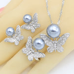 Silver Butterfly Pearl Color Jewelry Set