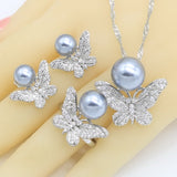 Silver Butterfly Pearl Color Jewelry Set