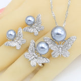 Silver Butterfly Pearl Color Jewelry Set