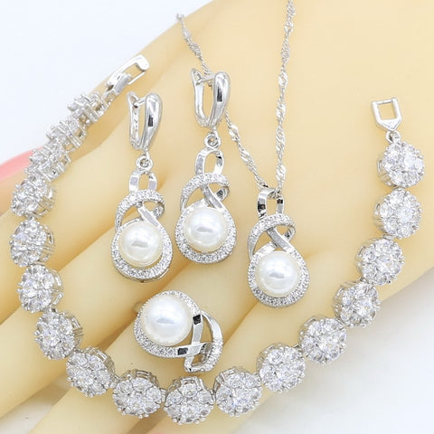 Silver Color White Pearl Jewelry Set
