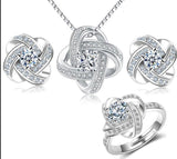 925 Sterling Silver Crystal Clover Flower Jewelry Set