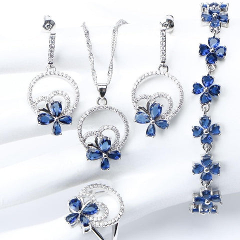 Silver 925 Blue Zirconia Jewelry Jewelry Set