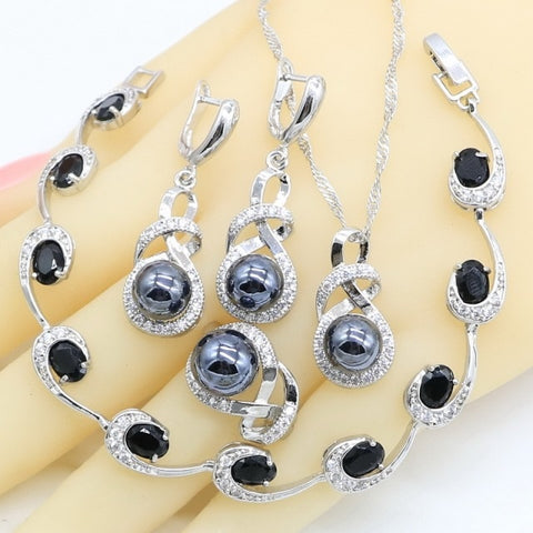 Black Pearl Silver Gray Jewelry Set
