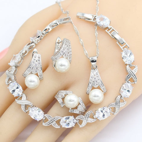 White Freshwater Pearl Silver Color Jewelry Set