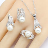 White Freshwater Pearl Silver Color Jewelry Set