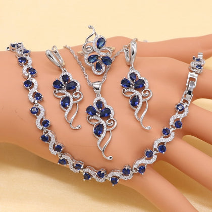 Silver Blue Kyanite Plant Jewelry Set