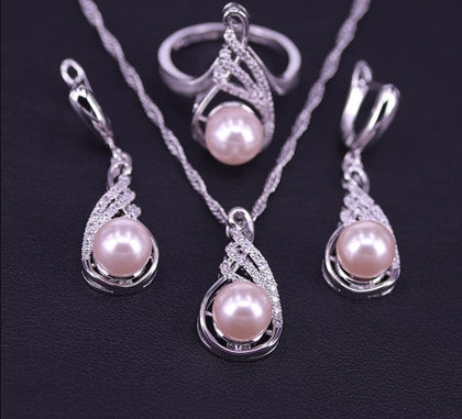 Pink Pearl Zircon Silver Jewelry Set