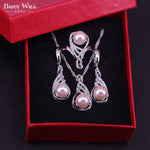 Pink Pearl Zircon Silver Jewelry Set