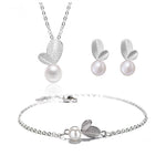 Pearl Leaf Stamp 925 Sterling Silver Jewelry Set