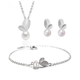 Pearl Leaf Stamp 925 Sterling Silver Jewelry Set