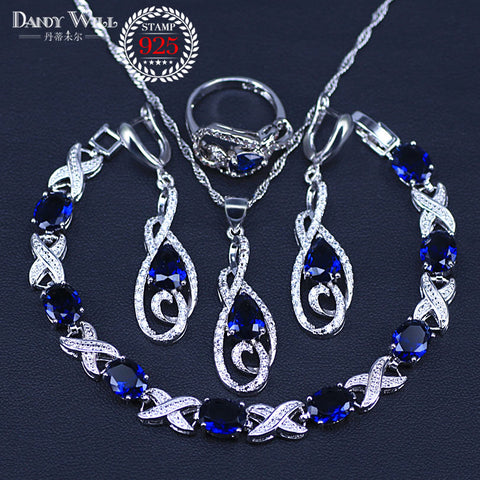 Blue Cubic Zirconia Silver Jewelry Set