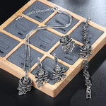 Black Crystal Rose Vintage Flower jewelry Set