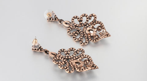 Gold Vintage Earrings Crystal Flower Jewelry