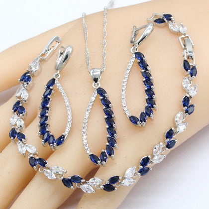 Blue Sapphire 925 Silver Jewelry Set