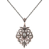 Gold Vintage Necklace Pendant Crystal Flower Jewelry