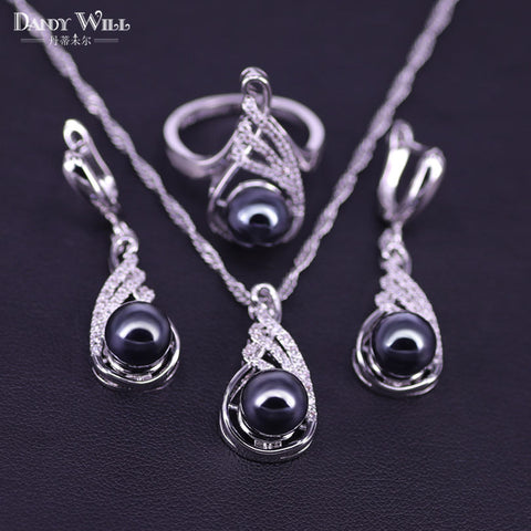Black Pearl Silver Zircon Freshwater Jewelry Set