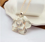 White Crystal Rose Camellia Flower Pendant Necklace