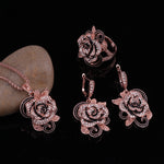 Rose Gold Crystal Pink Flower Ring Jewelry Set