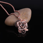 Rose Gold Crystal Pink Flower Ring Jewelry Set