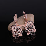 Rose Gold Crystal Pink Flower Ring Jewelry Set